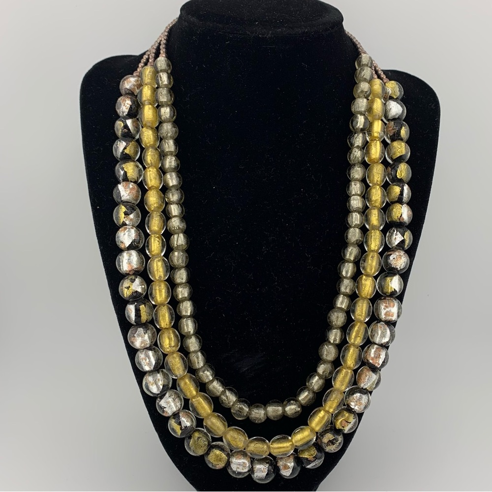 STERLING 925 SCANDINAVIAN 3 strand hand blown glass silver bead necklace Vintage